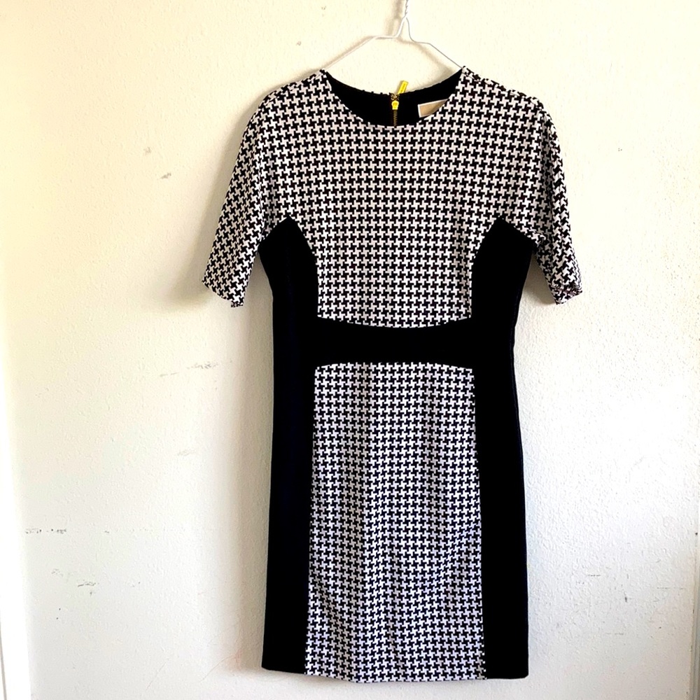 Michael Kors Houndstooth Panel Midi Dress